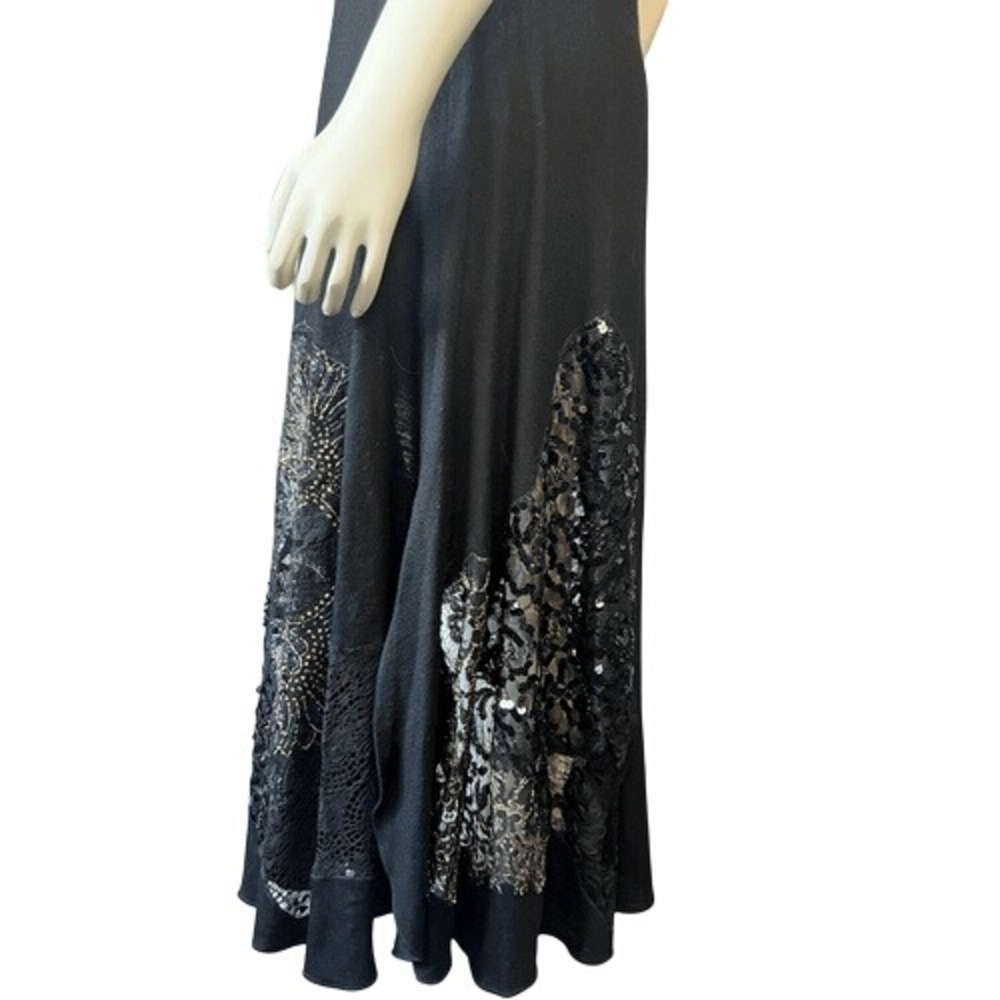 Vintage Yoly Munoz Size 10 Maxi Slip Dress Flowy Lace Beaded Sheer Elegant Black - Picture 4 of 14